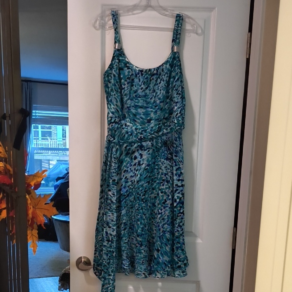 White House Black Market Asymmetrical Blue Patterned Dress